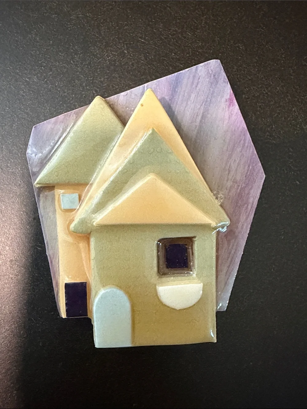 Vintage House Pin by Lucinda Pastel House Pin Brooch - Yellow, Green & Lavender